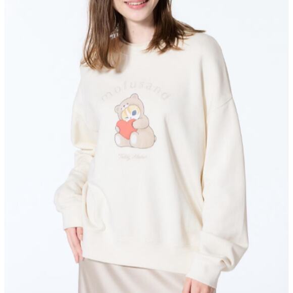 Mofusand x Uniqlo Collab Teddy Meow Printed Embroidered Sweatshirt Off White M - Picture 2 of 8